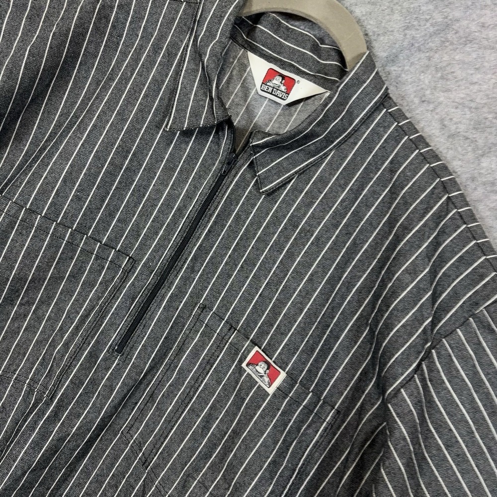 VTG Ben Davis Shirt Men XL Black Gray Hickory Stripe 1/2 Zip Pocket Workwear USA